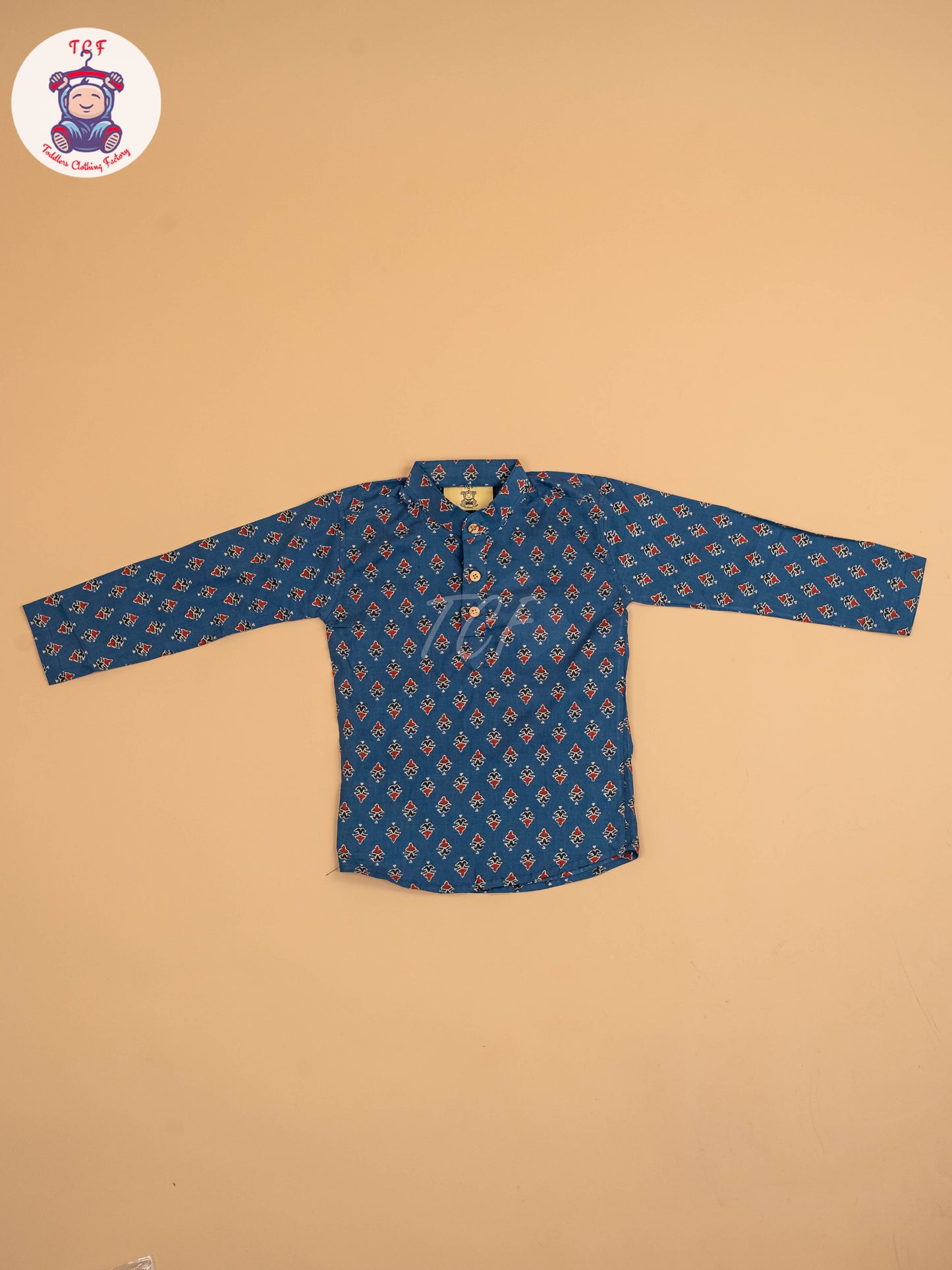 Blue & Maroon - Boys Printed Short Kurta