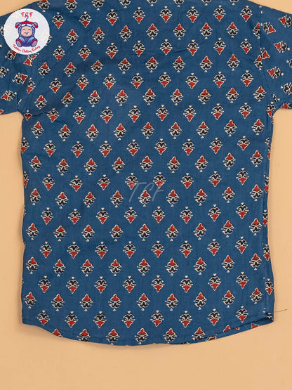 Blue & Maroon - Boys Printed Short Kurta