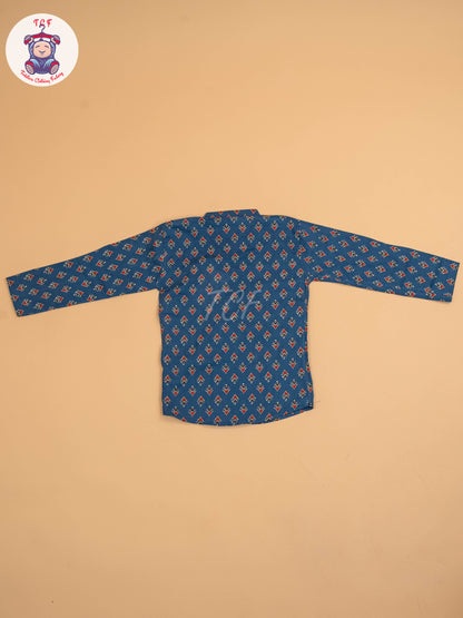 Blue & Maroon - Boys Printed Short Kurta