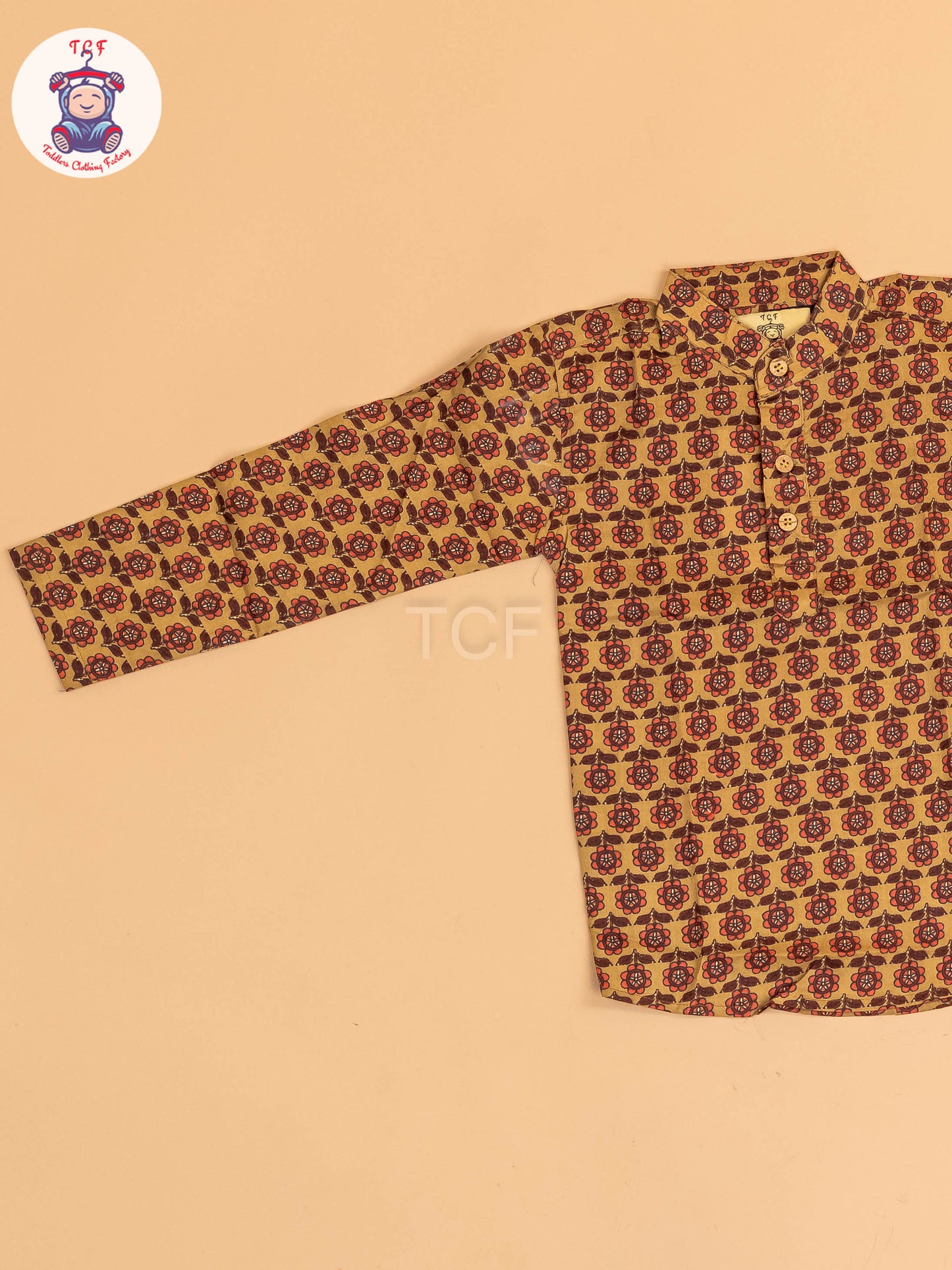 Mustard  & Maroon - Boys Printed Short Kurta
