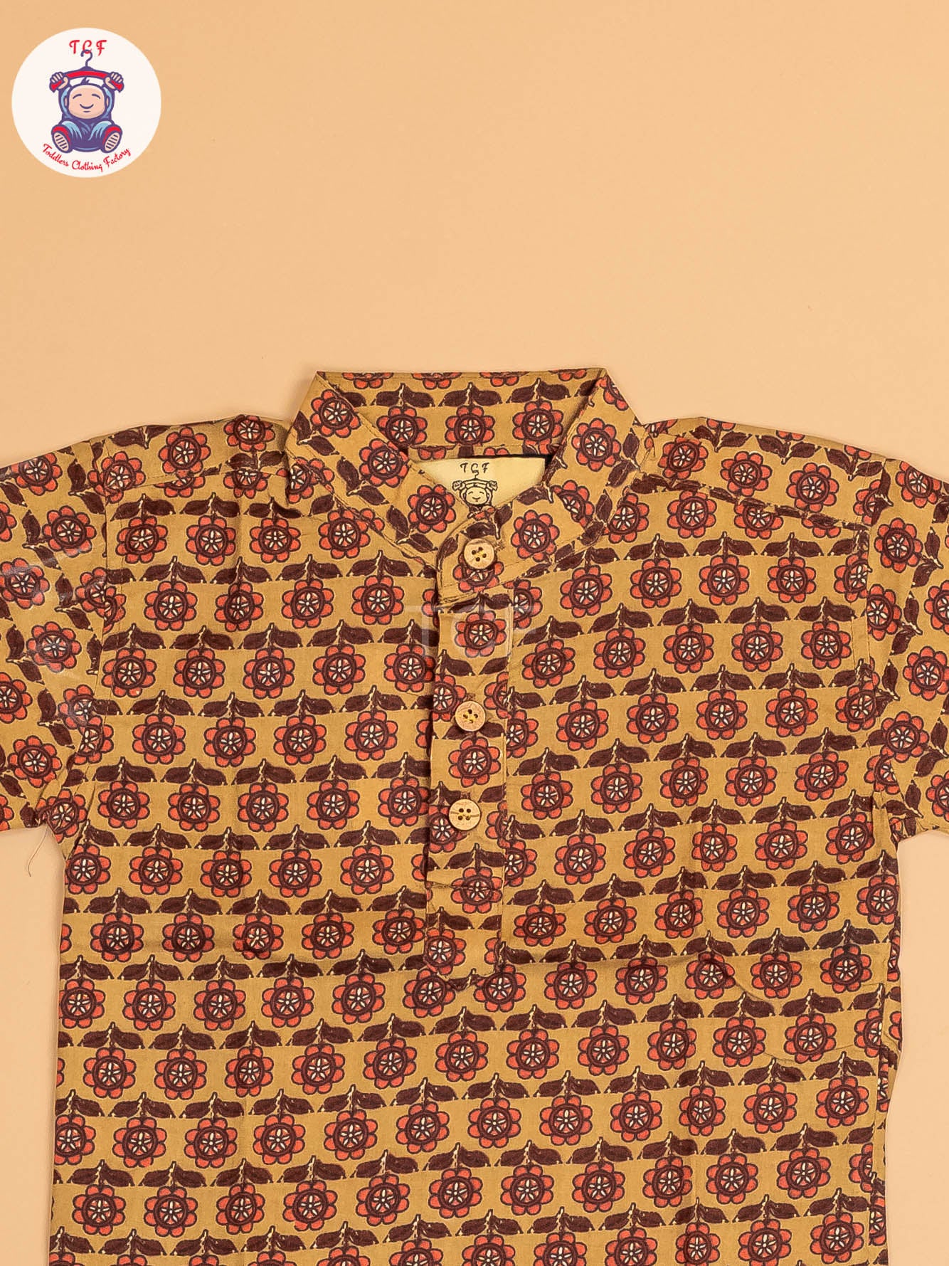 Mustard  & Maroon - Boys Printed Short Kurta