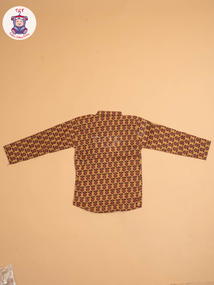 Mustard  & Maroon - Boys Printed Short Kurta