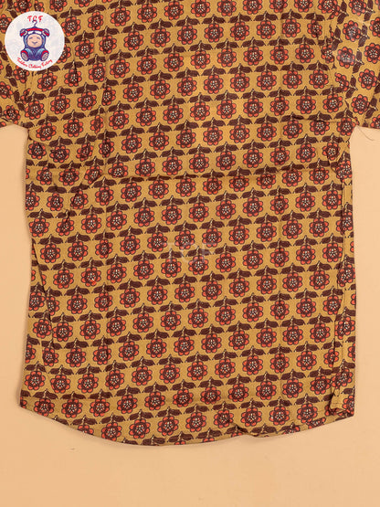 Mustard  & Maroon - Boys Printed Short Kurta