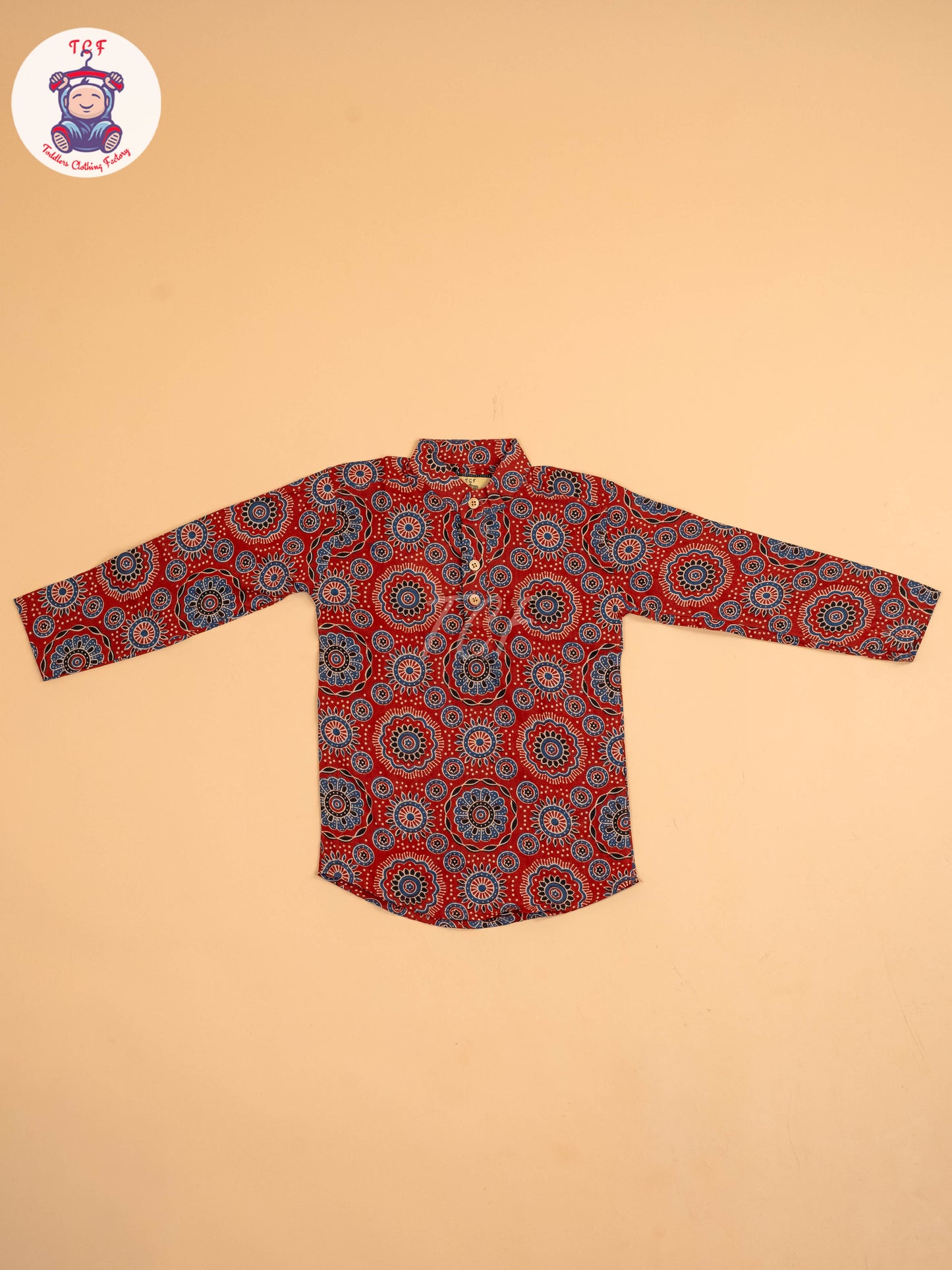 Maroon & Blue - Boys Printed Short Kurta