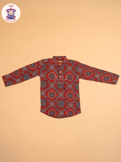Maroon & Blue - Boys Printed Short Kurta