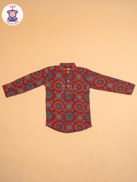 Maroon & Blue - Boys Printed Short Kurta