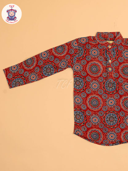 Maroon & Blue - Boys Printed Short Kurta