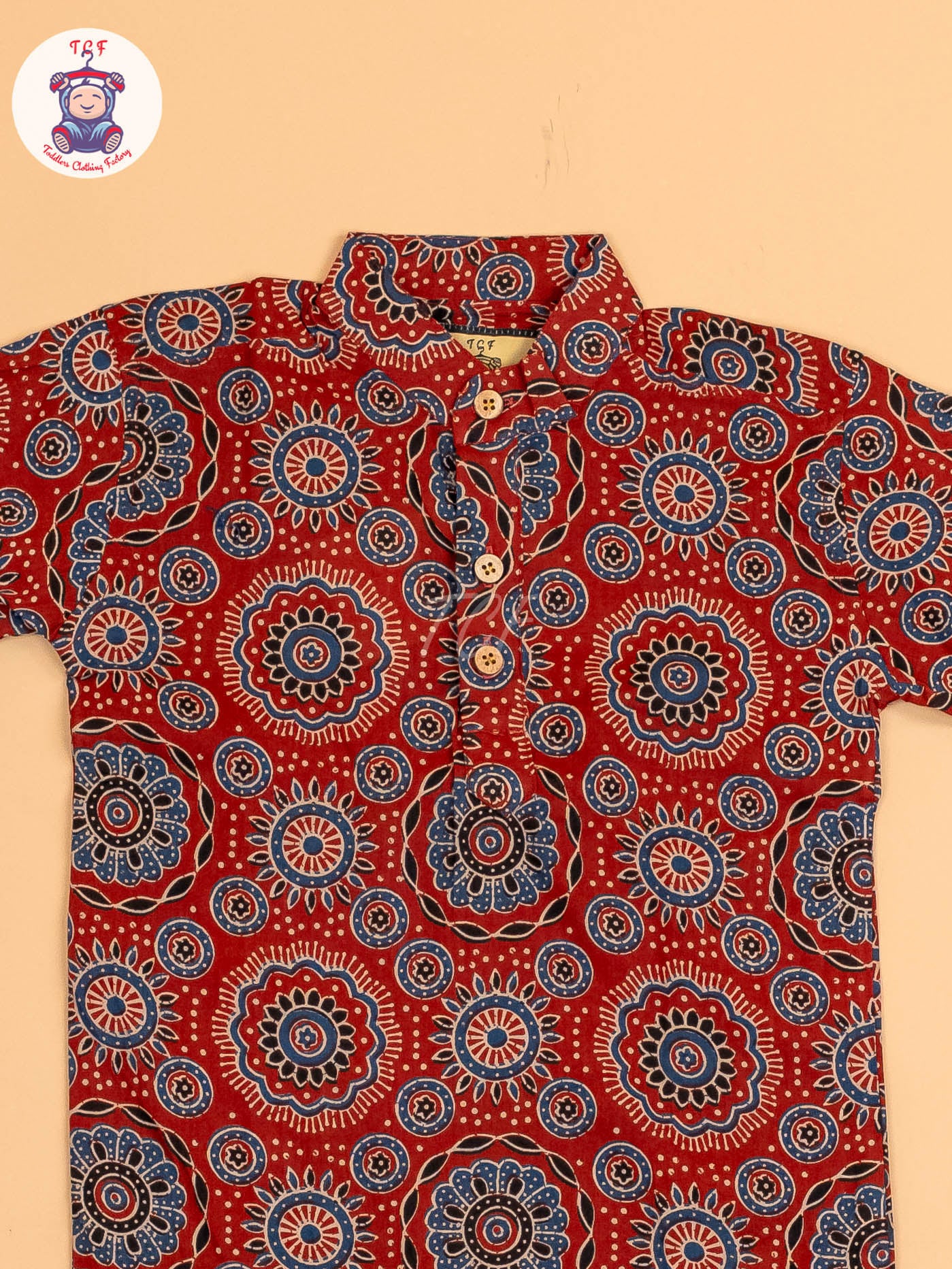 Maroon & Blue - Boys Printed Short Kurta