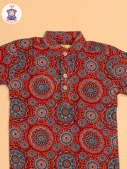 Maroon & Blue - Boys Printed Short Kurta
