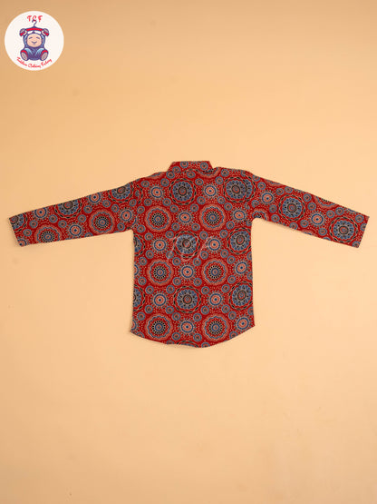 Maroon & Blue - Boys Printed Short Kurta