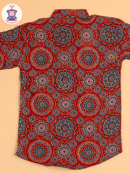 Maroon & Blue - Boys Printed Short Kurta