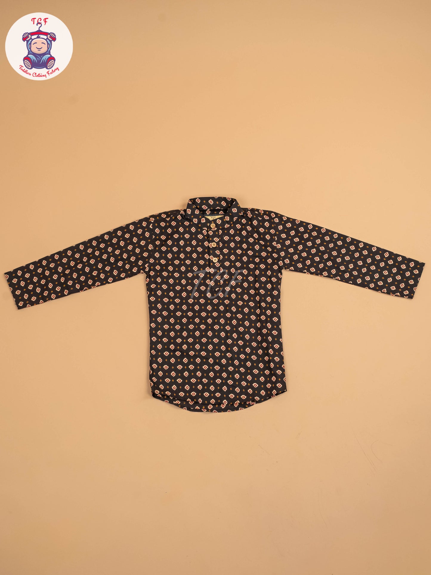 Black - Boys Printed Short Kurta