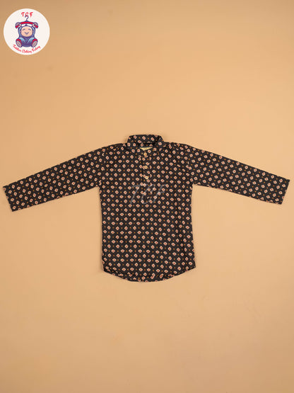 Black - Boys Printed Short Kurta