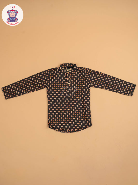 Black - Boys Printed Short Kurta
