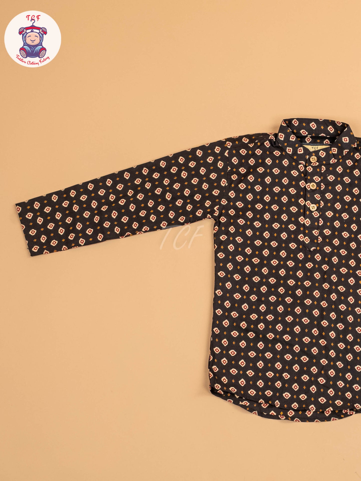Black - Boys Printed Short Kurta