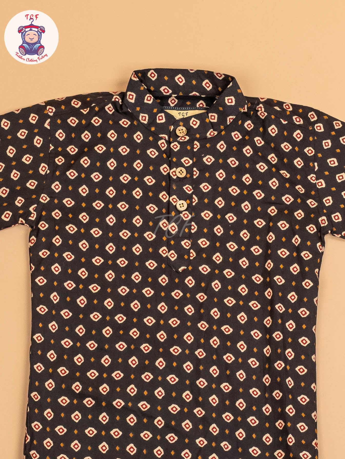 Black - Boys Printed Short Kurta
