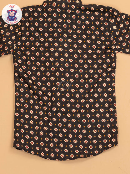 Black - Boys Printed Short Kurta