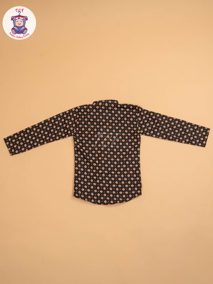 Black - Boys Printed Short Kurta