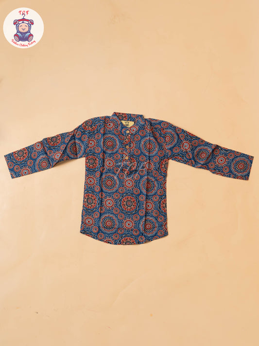 Maroon & Blue - Boys Printed Short Kurta
