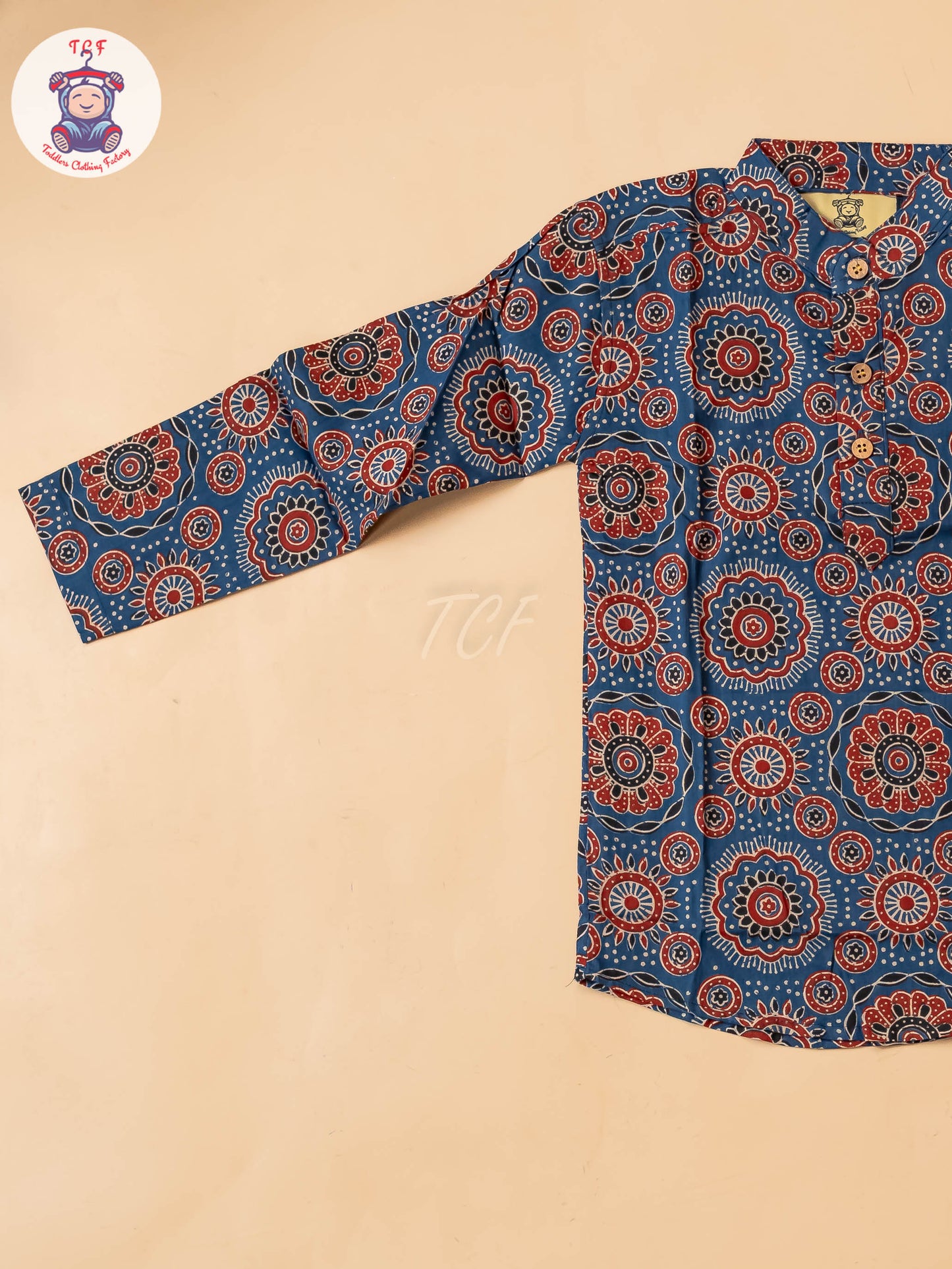 Maroon & Blue - Boys Printed Short Kurta