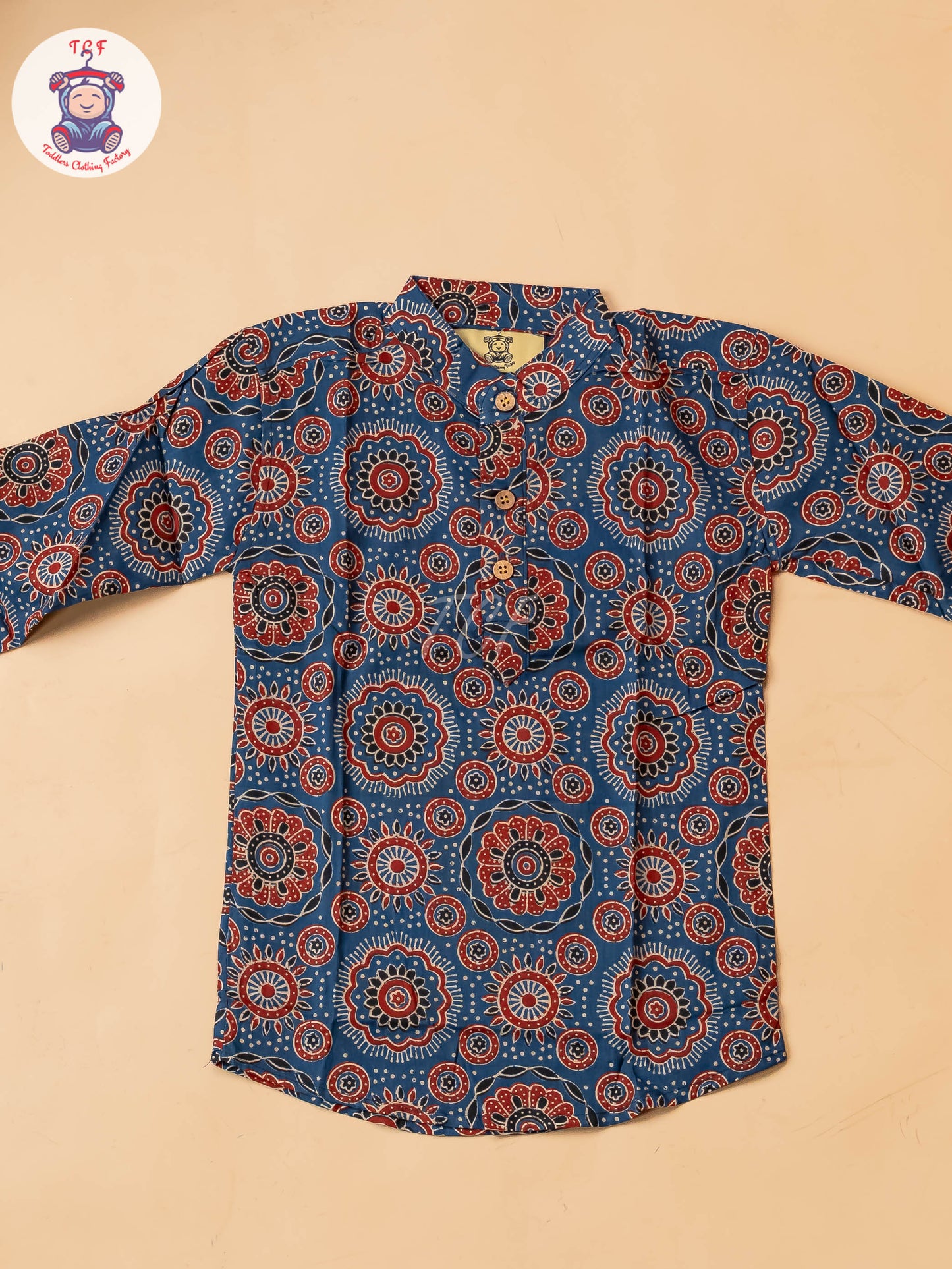 Maroon & Blue - Boys Printed Short Kurta