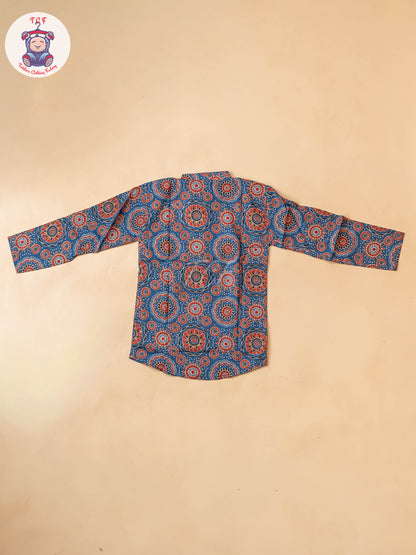 Maroon & Blue - Boys Printed Short Kurta