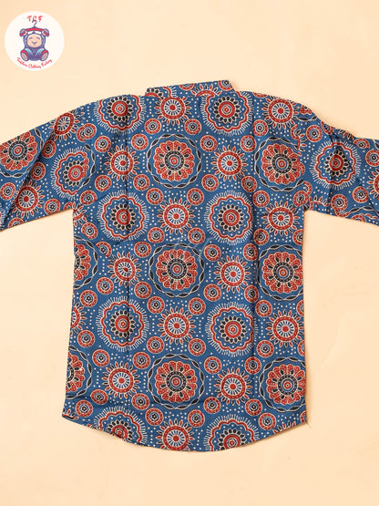Maroon & Blue - Boys Printed Short Kurta