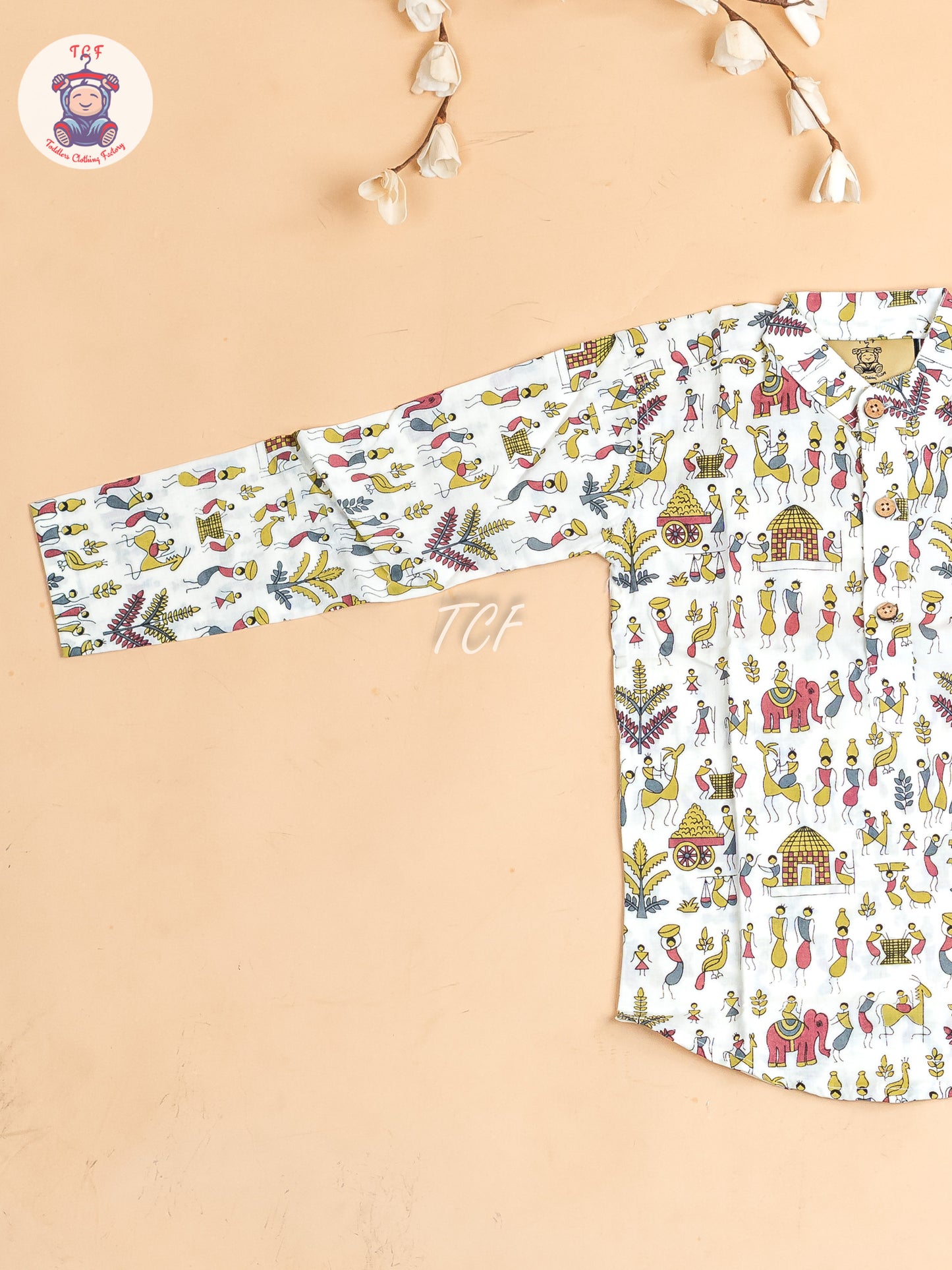 White - Boys Kalamkari Printed Short Kurta