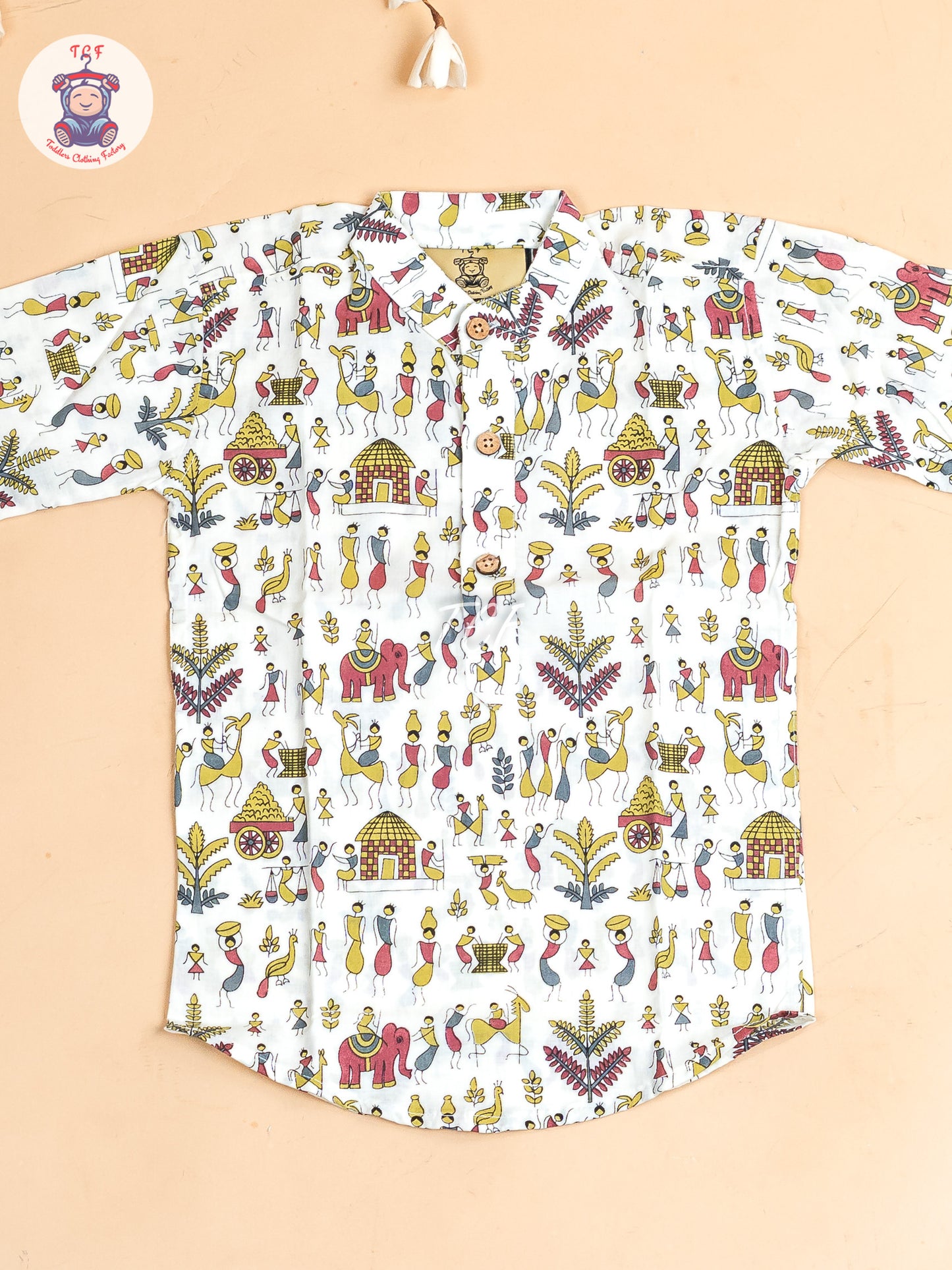 White - Boys Kalamkari Printed Short Kurta