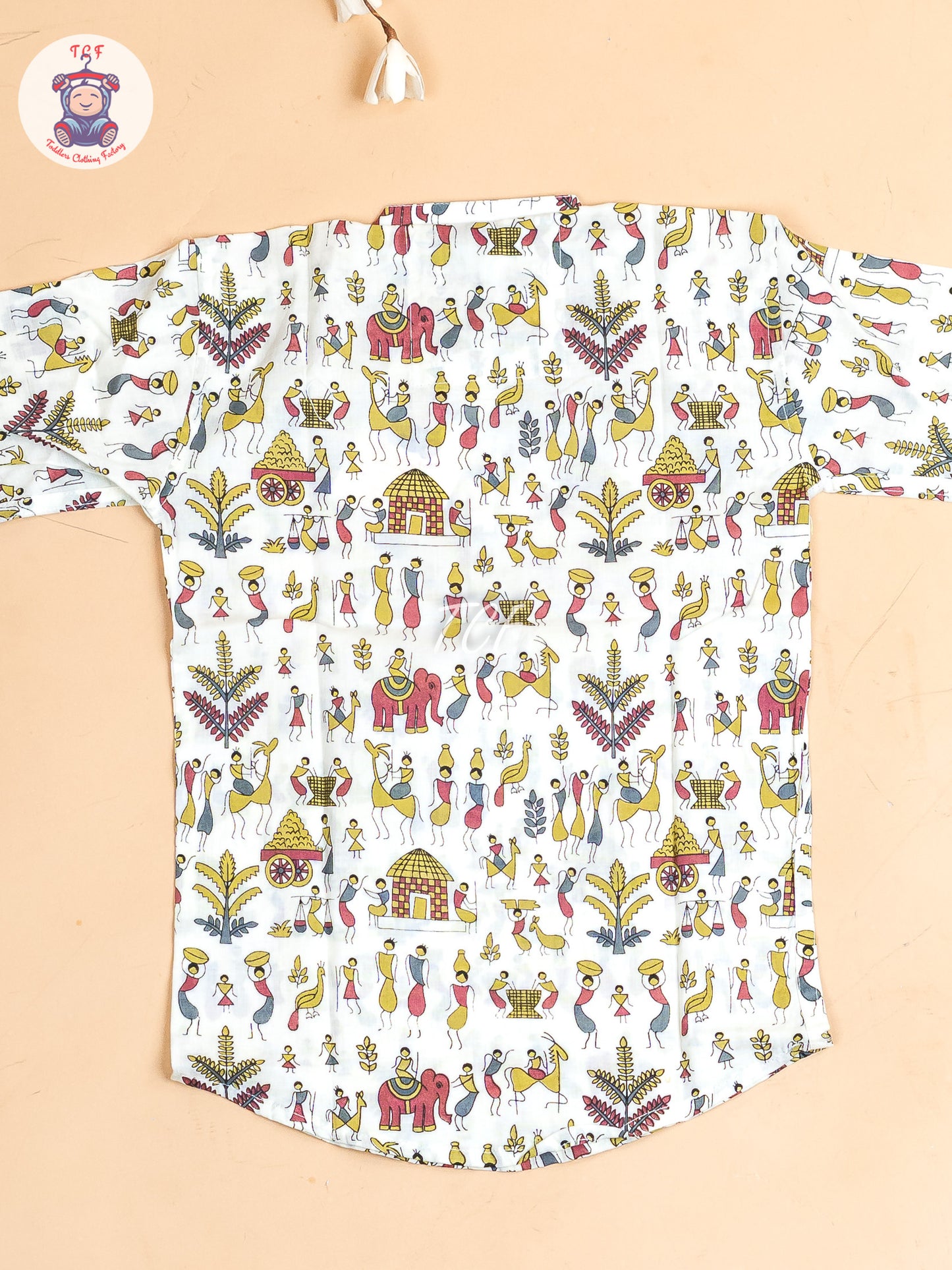 White - Boys Kalamkari Printed Short Kurta