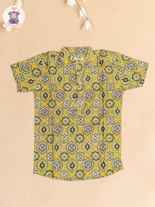 Mustard -  Boys Floral Printed Short Kurta