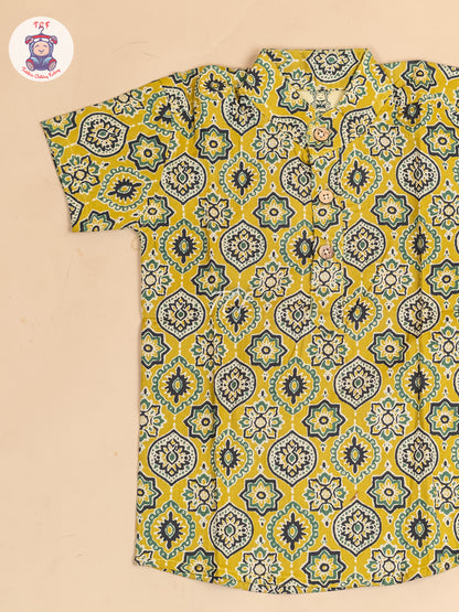 Mustard -  Boys Floral Printed Short Kurta