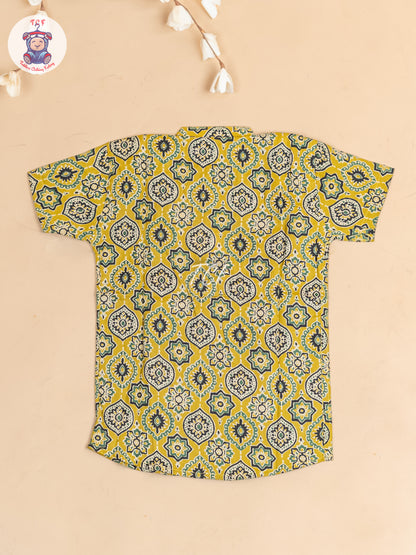 Mustard -  Boys Floral Printed Short Kurta