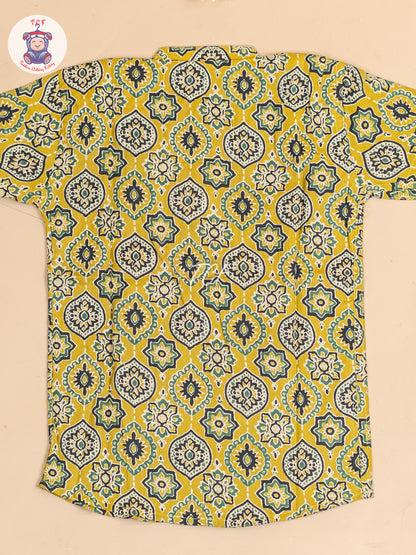Mustard -  Boys Floral Printed Short Kurta