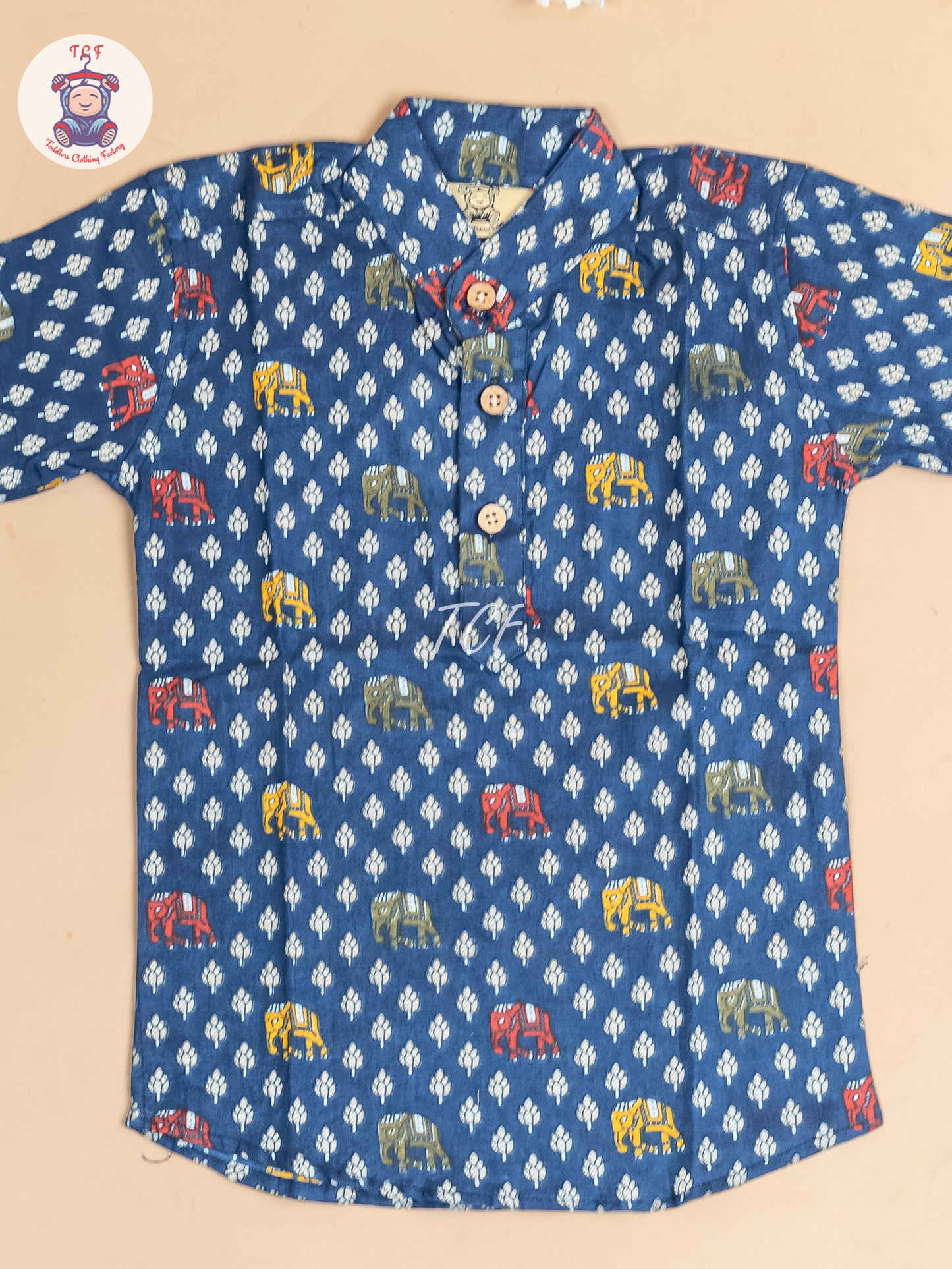 Navy Blue -  Boys Floral Printed Short Kurta