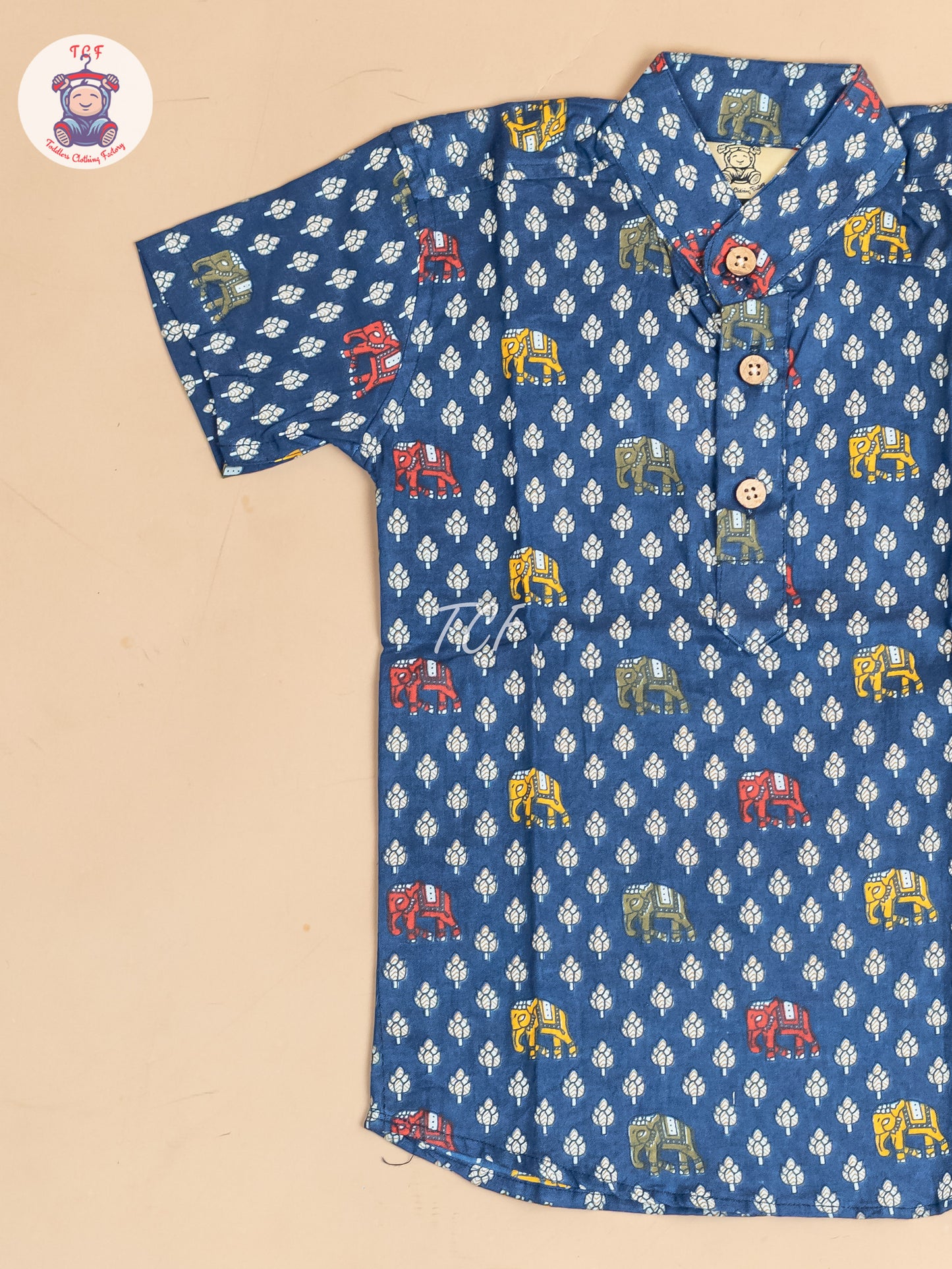 Navy Blue -  Boys Floral Printed Short Kurta