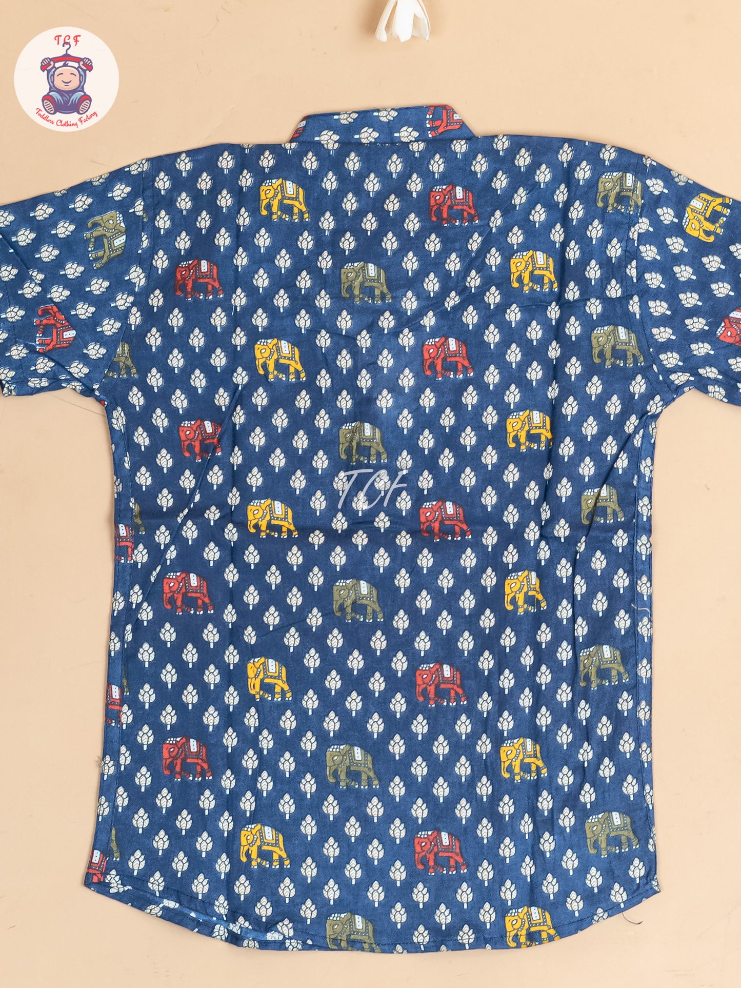 Navy Blue -  Boys Floral Printed Short Kurta