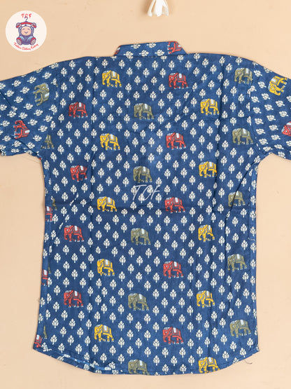 Navy Blue -  Boys Floral Printed Short Kurta