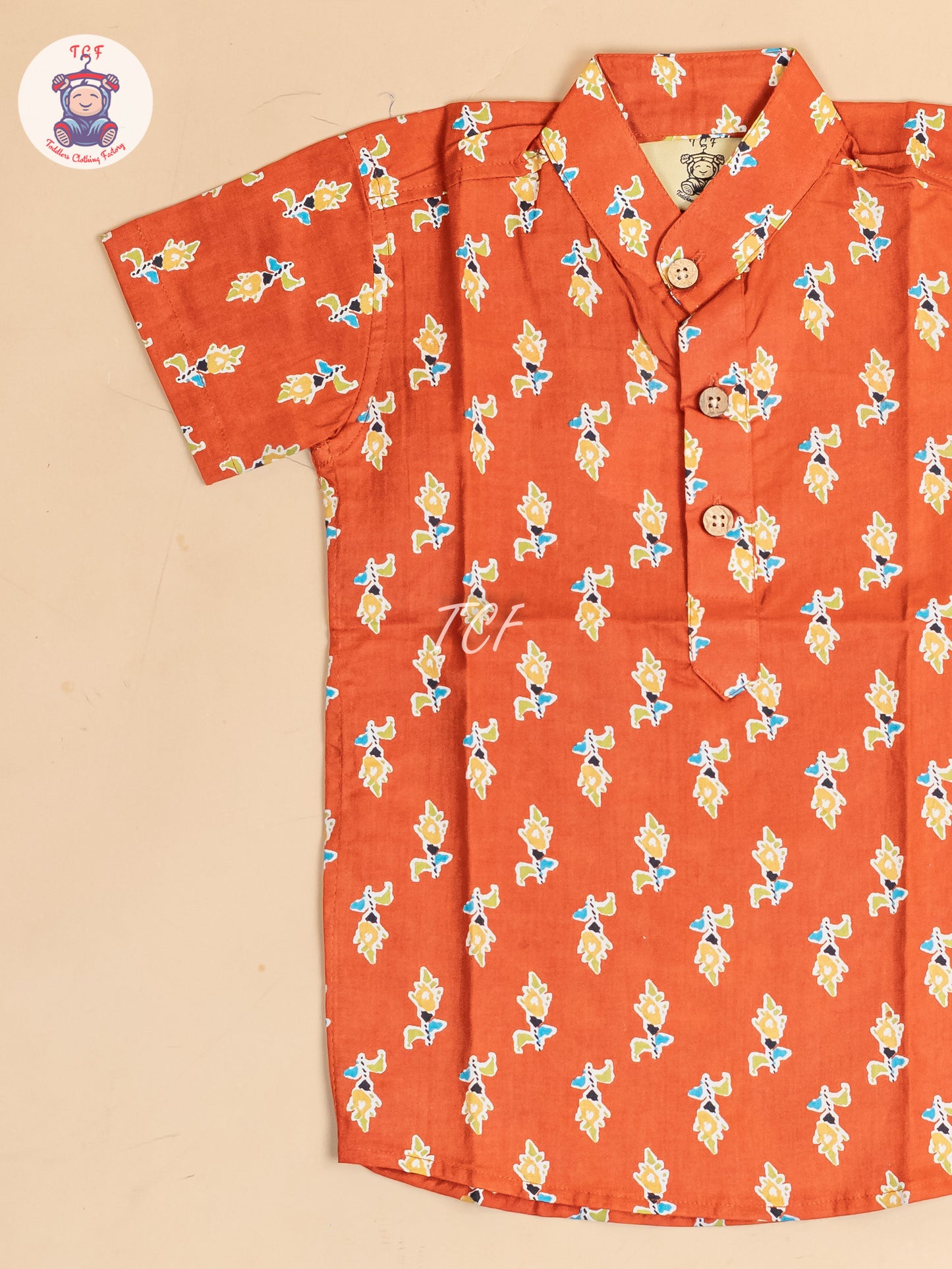 Red -  Boys Floral Printed Short Kurta