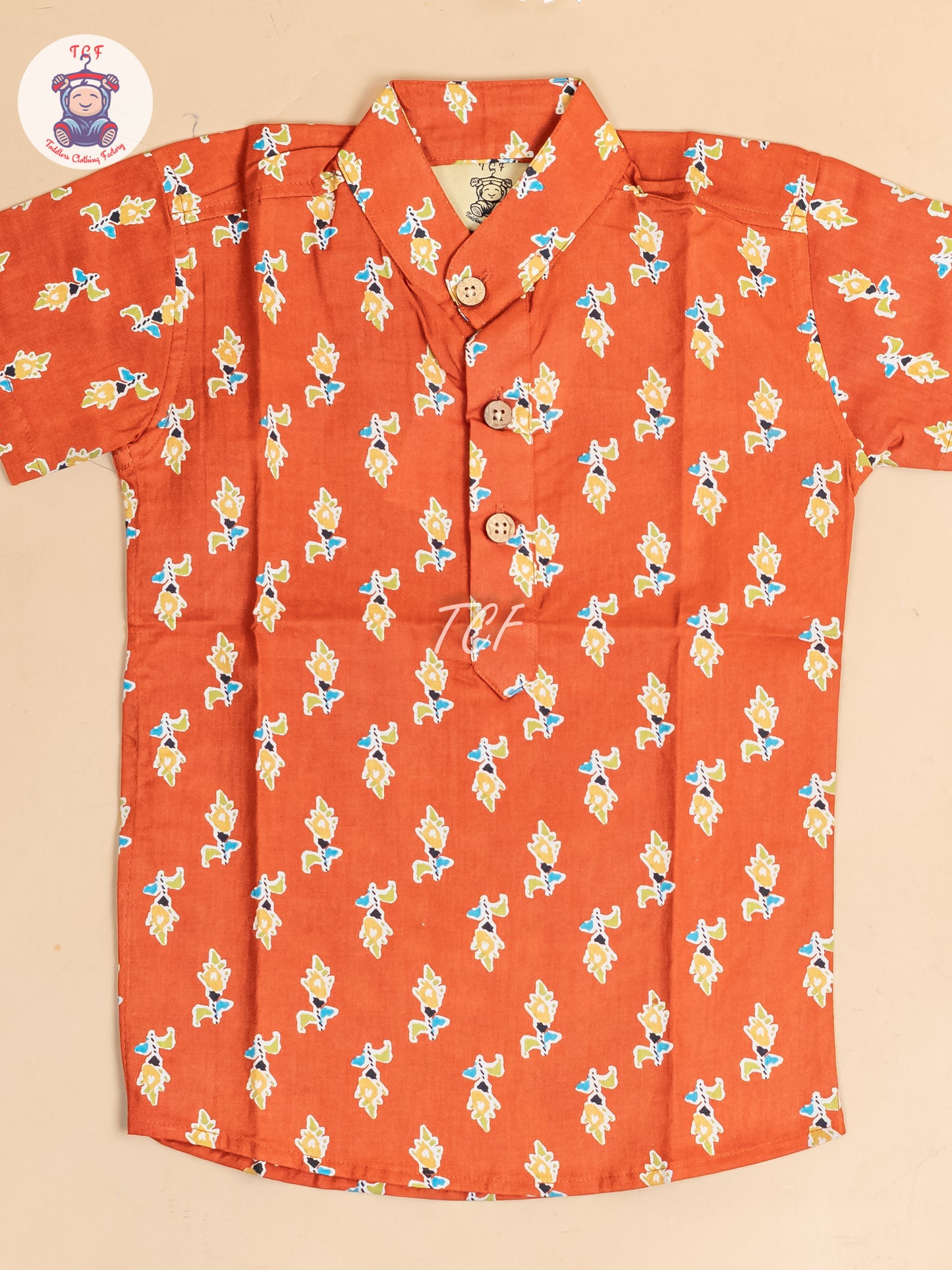 Red -  Boys Floral Printed Short Kurta