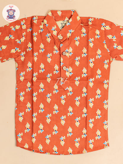Red -  Boys Floral Printed Short Kurta