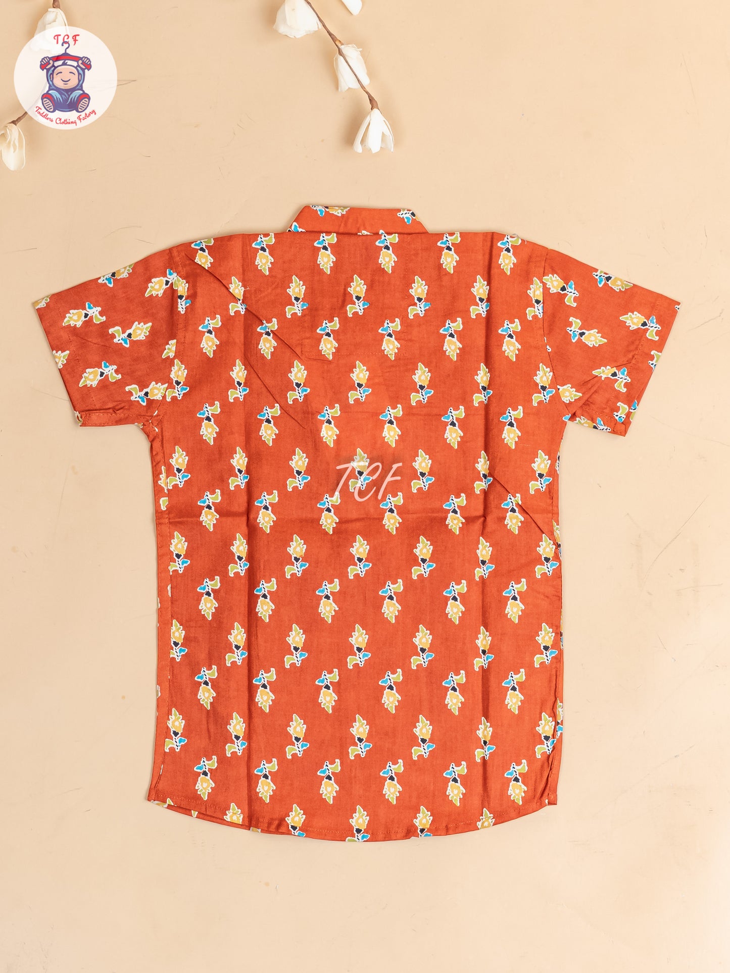 Red -  Boys Floral Printed Short Kurta