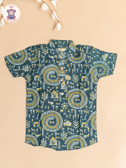 Light Green -  Boys Floral Printed Short Kurta