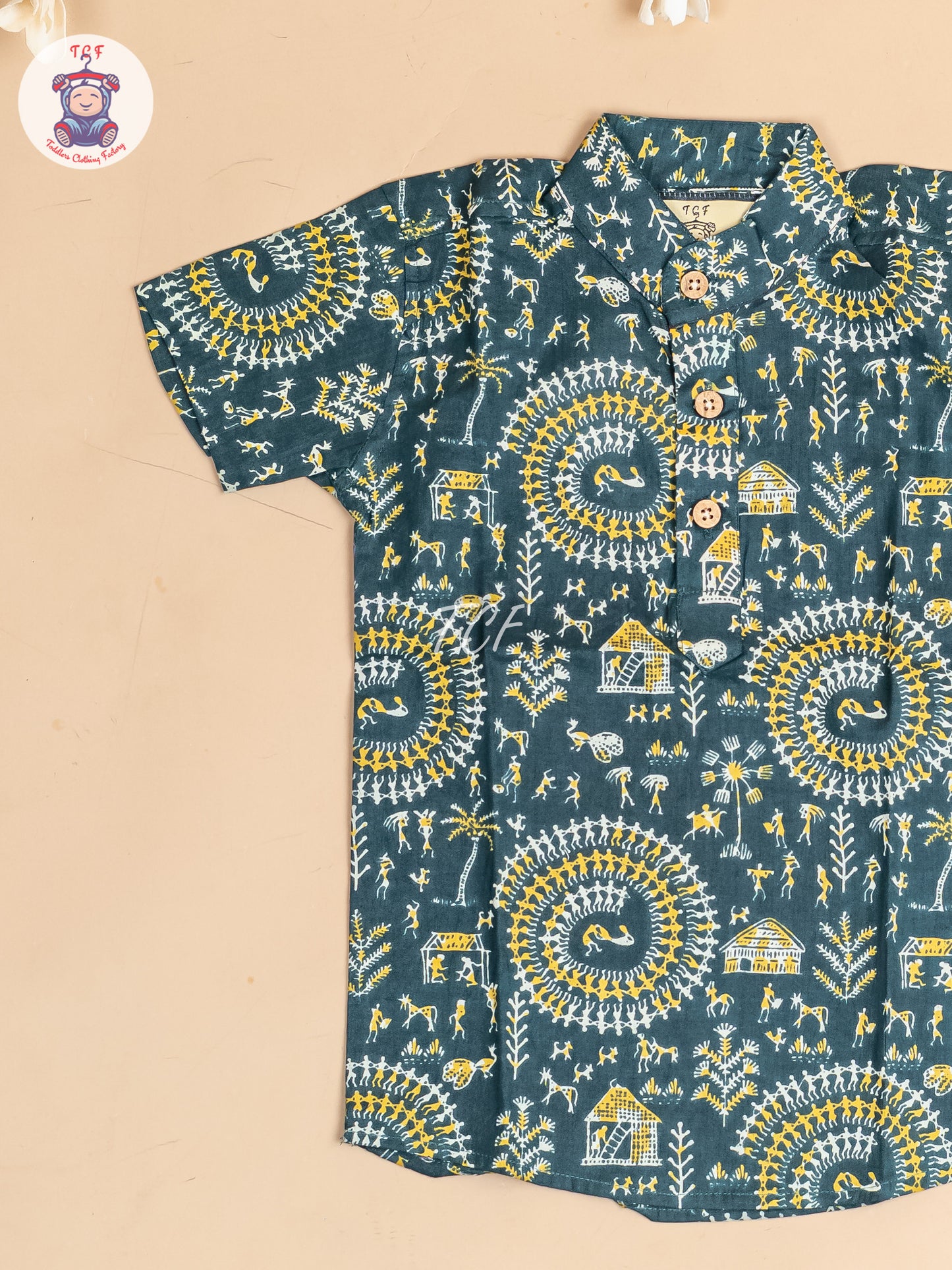Light Green -  Boys Floral Printed Short Kurta