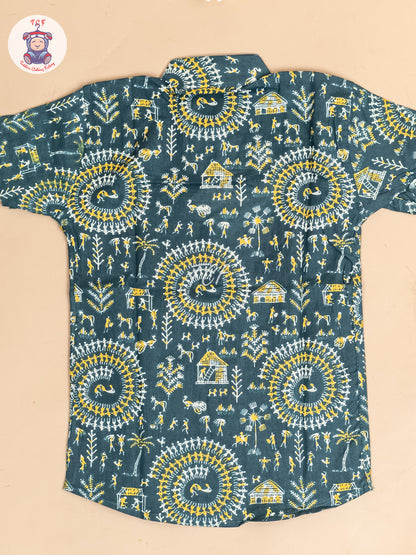 Light Green -  Boys Floral Printed Short Kurta