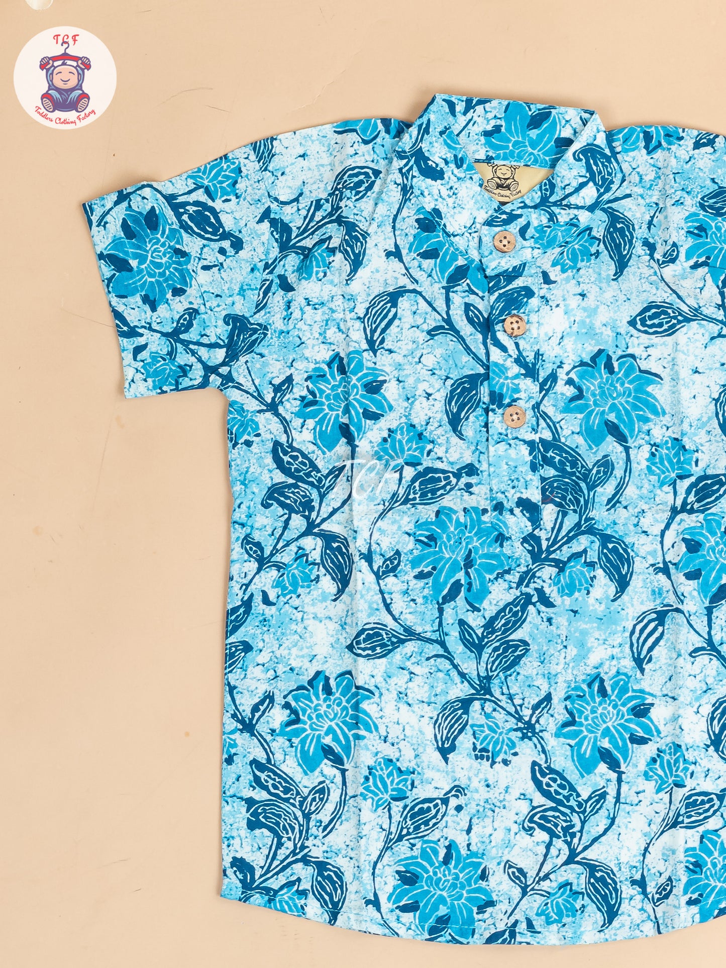 Ice Blue -  Boys Floral Printed Short Kurta