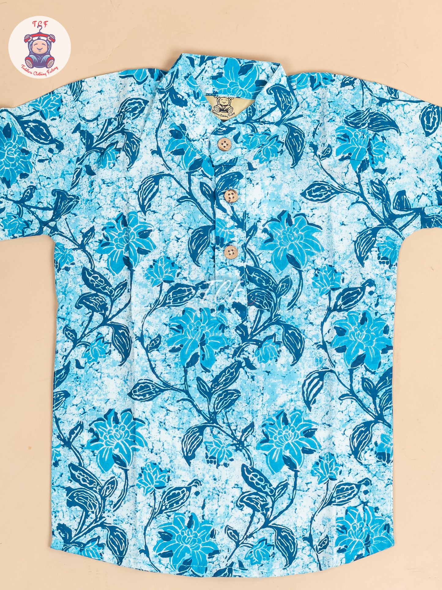 Ice Blue -  Boys Floral Printed Short Kurta