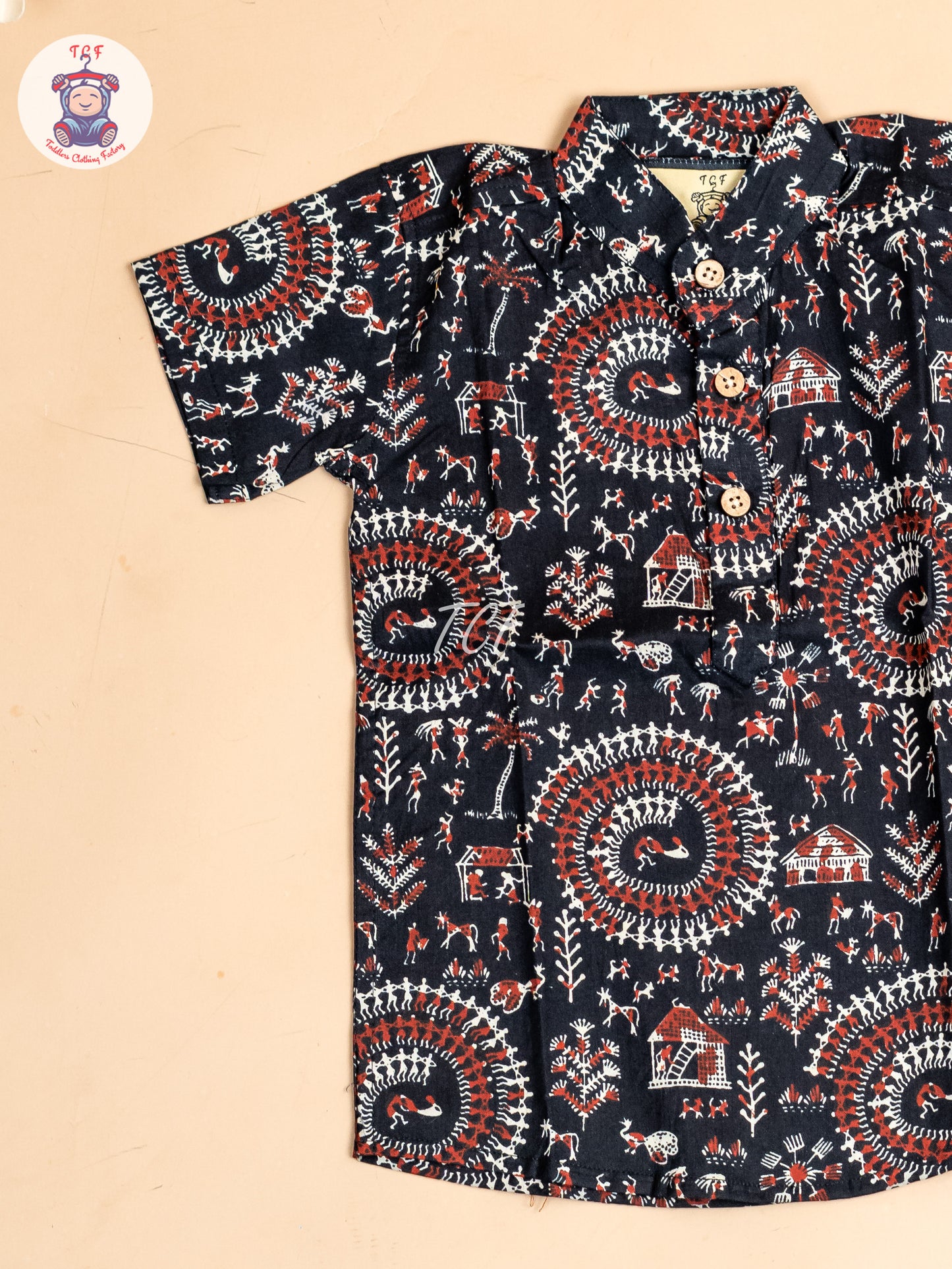 Black -  Boys Floral Printed Short Kurta