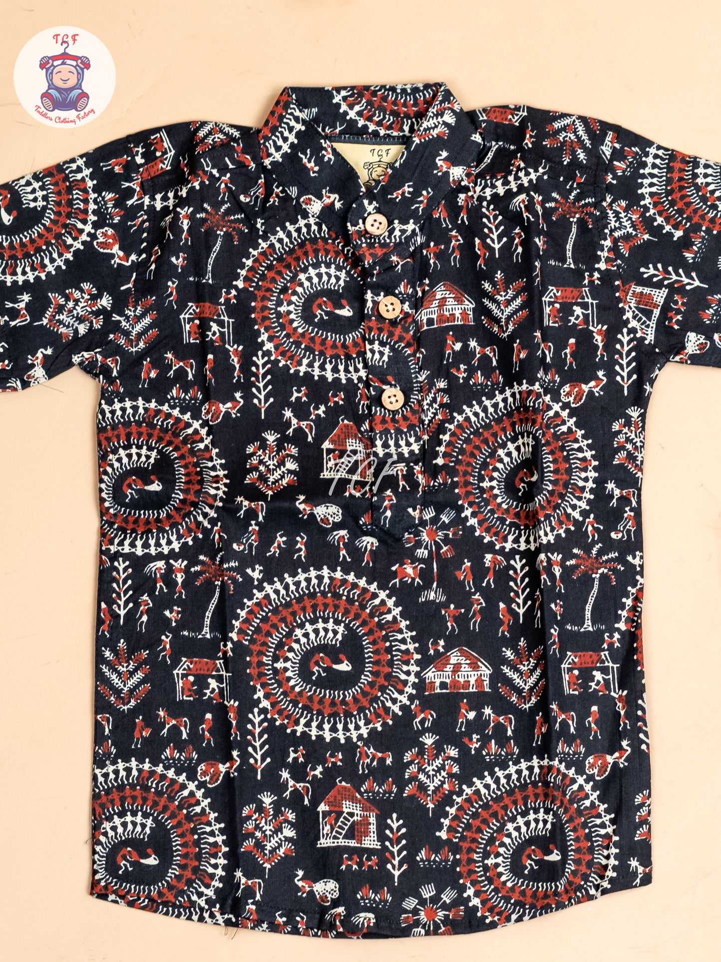 Black -  Boys Floral Printed Short Kurta