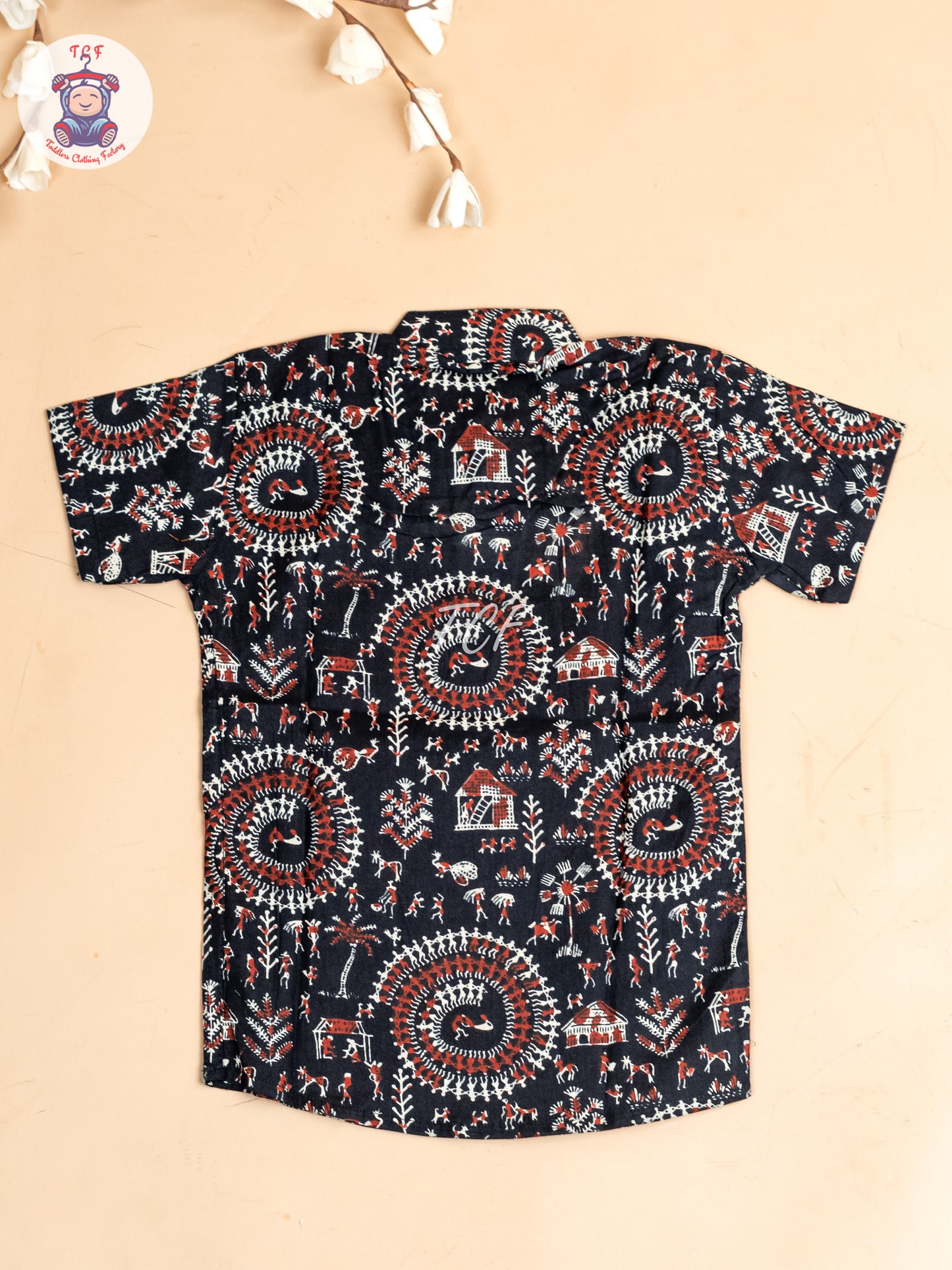 Black -  Boys Floral Printed Short Kurta